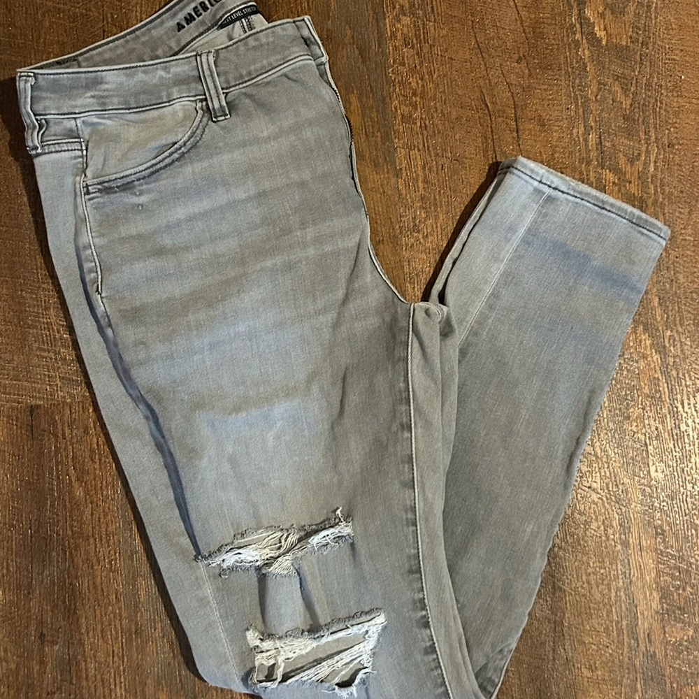 American Eagle Outfitters Women's Distressed Gray Skinny Jeans 10long